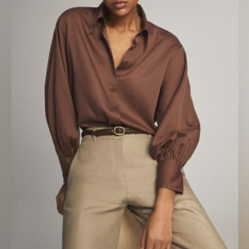 Shirt -women -silk cotton blend, with puff sleeves